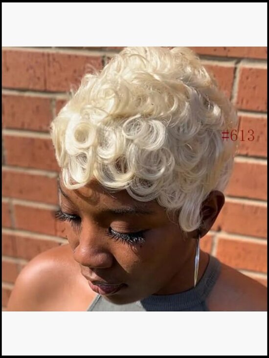 Short Layered Curly Human Hair Pixie Wig with Bangs 150% Density Glueless Daily main image 4